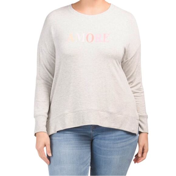 New! For The Republic Women's Plus Amore Graphic Text Soft Jersey Top Sweatshirt - Picture 1 of 5